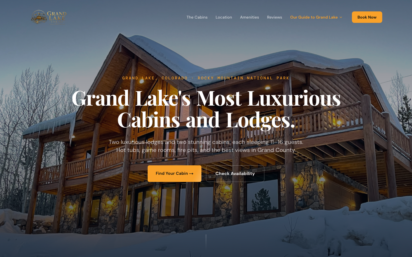Grand Lake Cabins website screenshot