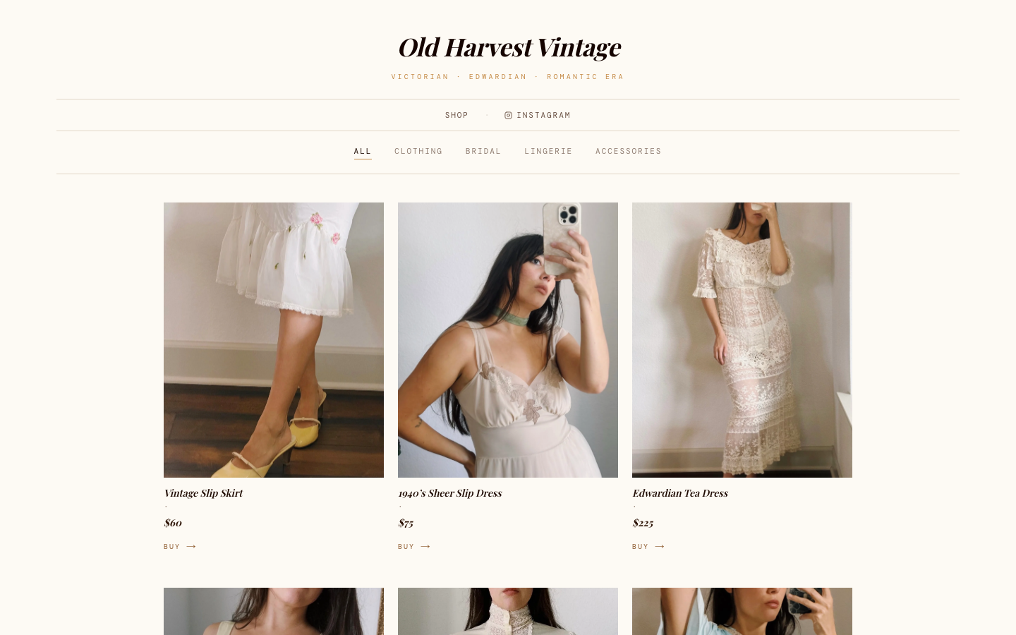 Old Harvest Vintage website screenshot